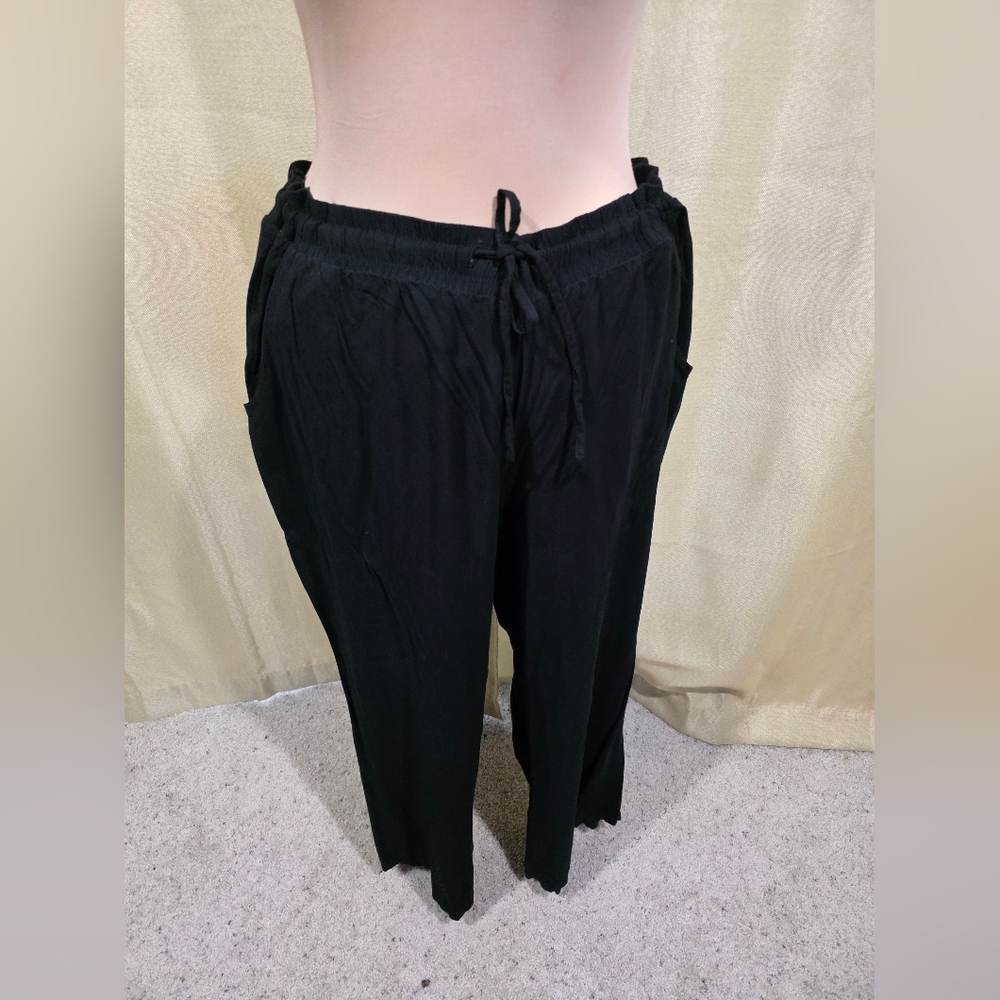 Royalty For Me Black Elastic Waist Pants Wide Leg. 29in Inseam